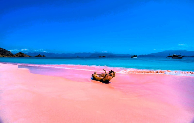 Ikonická Pink Beach na ostrově Komodo.