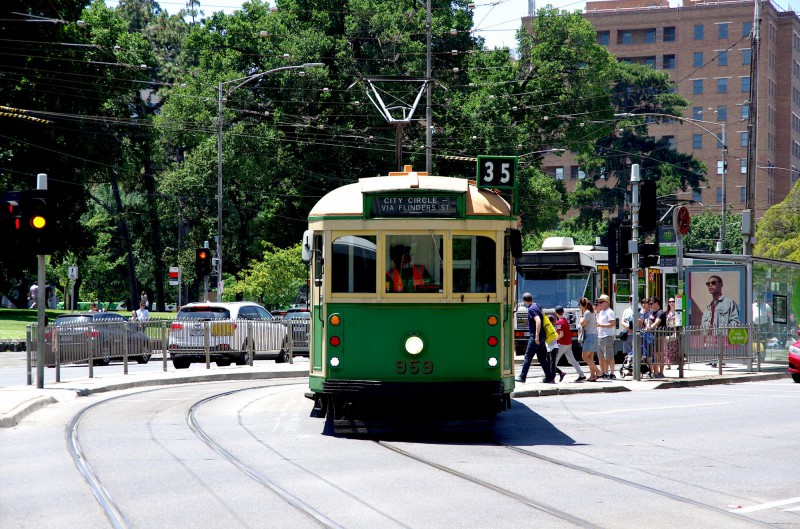 Historická tramvaj v Melbourne.