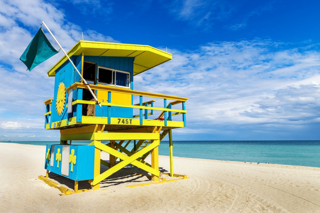 Slavné budky záchranářů na Miami Beach